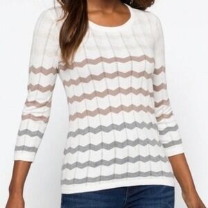 41 Hawthorn Women XL Chevron Zigzag Knit Sweater 3/4 Sleeve Cream Tan Grey XL